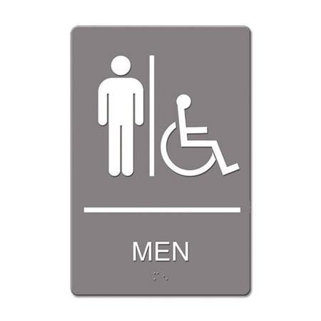 U. S. Stamp & Sign Headline, Ada Sign, Men Restroom Wheelchair Accessible Symbol, Molded Plastic, 6 X 9, Gray 4815